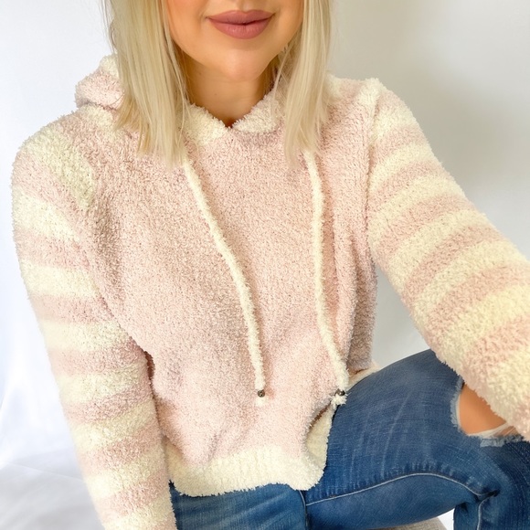 Plush Pink Cozy Striped Hoodie - Picture 1 of 3